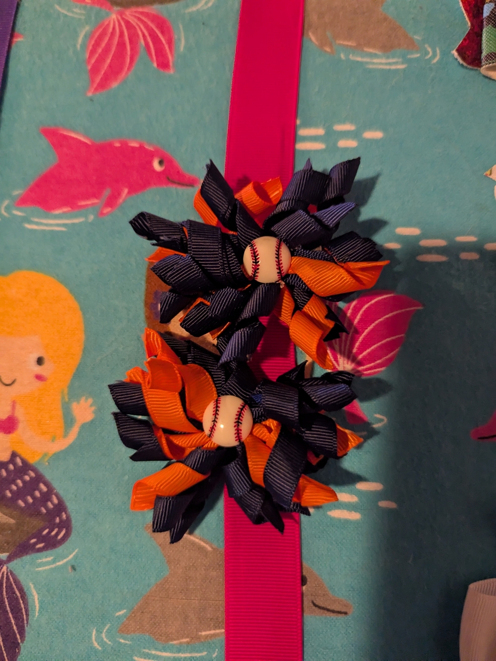 Kids Baseball Ribbon Hairband – Navy & Orange